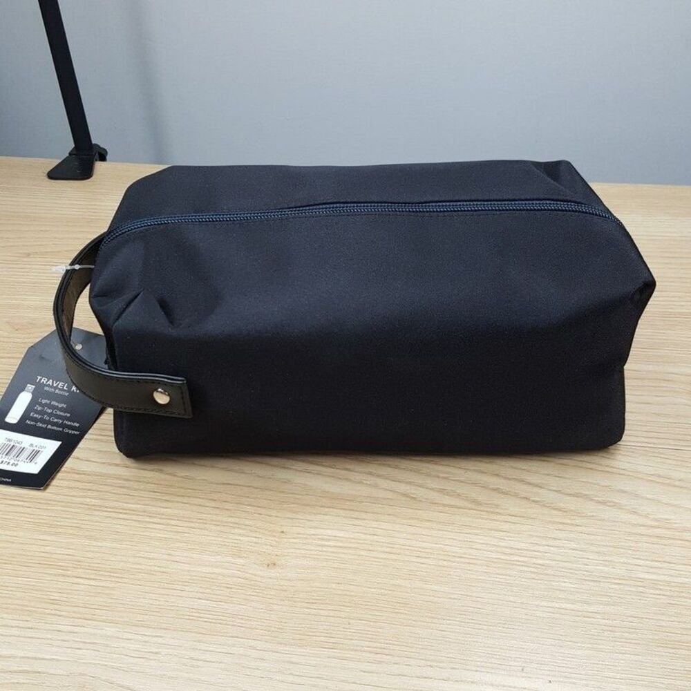 BLOOMINGDALES Mens Toiletry Bag Black Nylon Zip Close Carry Handle Pouch $75